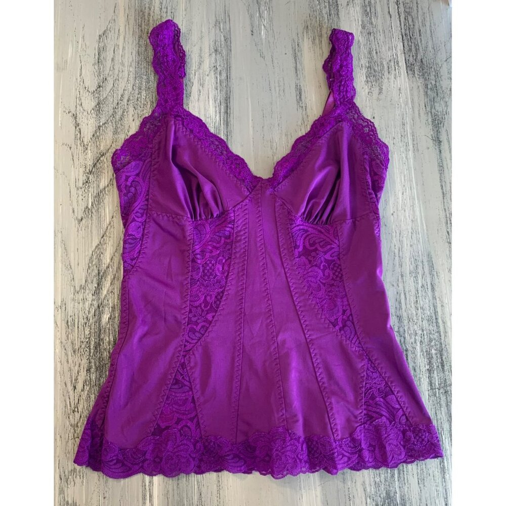 Vtg 90s Fredericks Of Hollywood Purple Lace & Satin Cami Top Lace Panels Size S